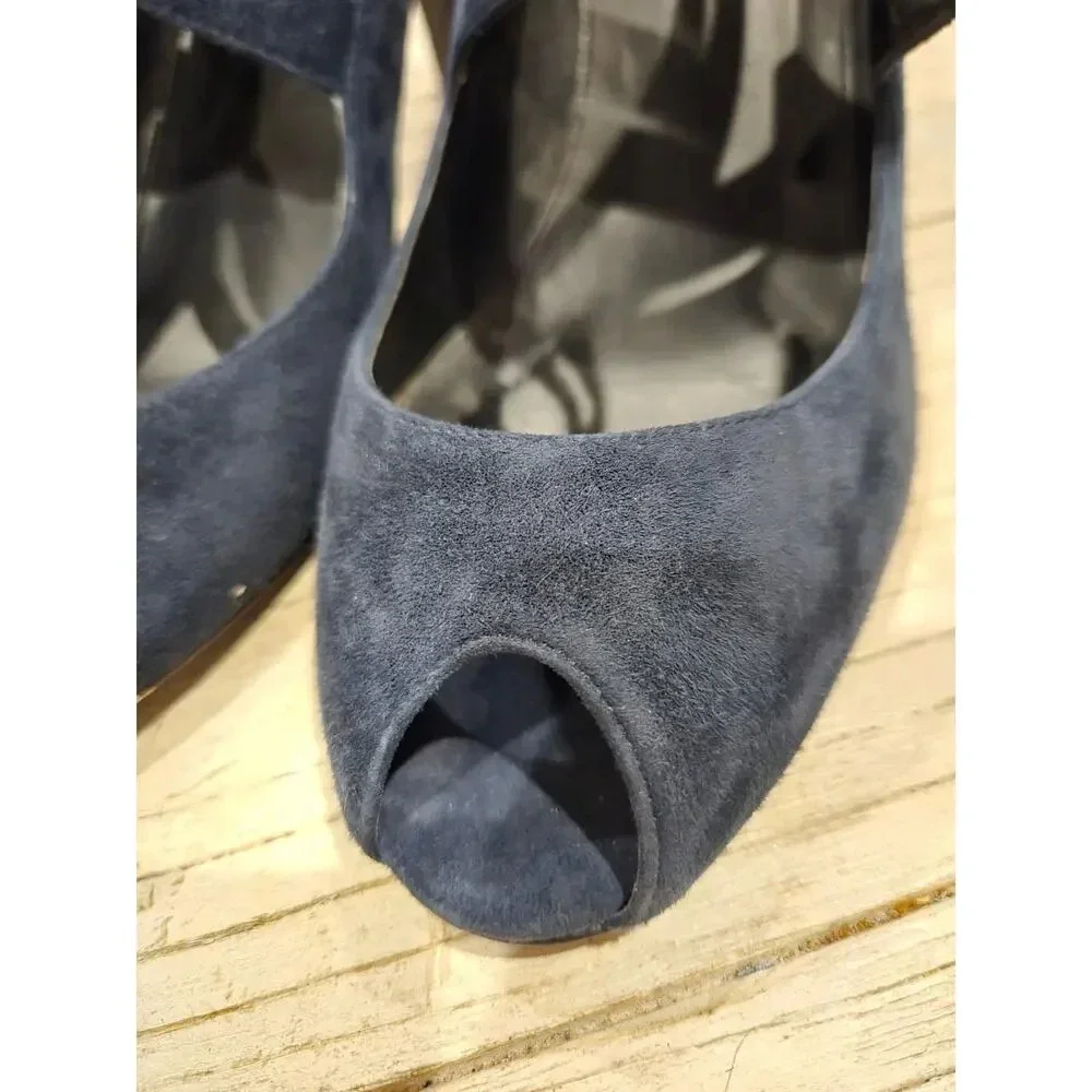 J. Crew Women's Strappy Suede Heels Peep Toe Blue Size 9.5 Made in Italy